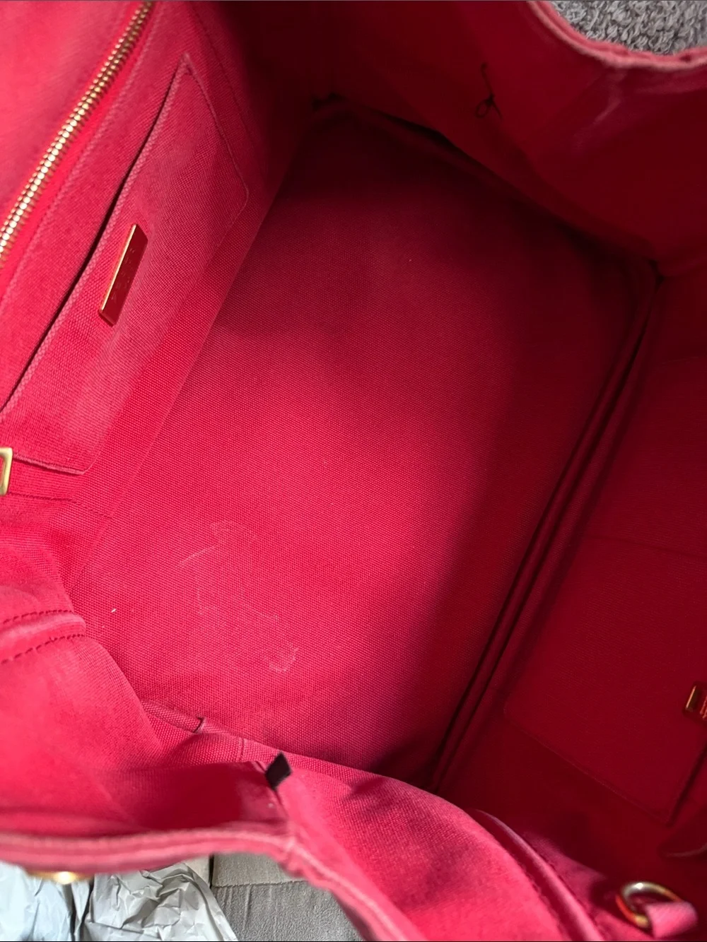 Prada Canapa Pink-Red Canvas Tote with Gold Hardware - Picture 9 of 16
